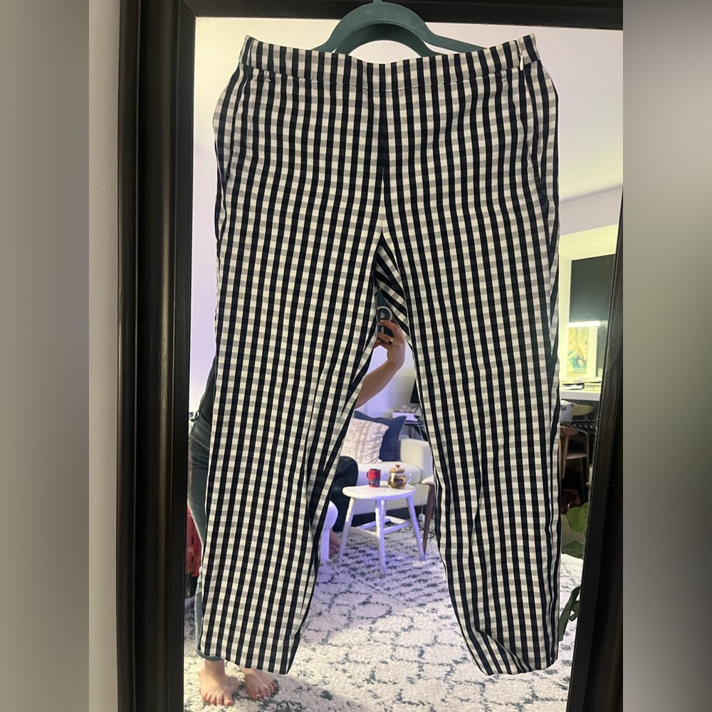 Gingham Styke Blue & White Ankle Cropped Pants - Size 4